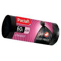Мешки для мусора 60 л, черные, в рулоне 20 шт., ПНД, 7,4 мкм, 720х600 мм, PACLAN, 600820 в Керчи