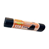 Мешки для мусора 120 л, с завязками, черные, в рулоне 10 шт., ПНД, 16 мкм, 1100х700 мм, Крепак, 4607075710320 в Керчи