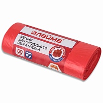 Мешки для мусора 60 л, красный, в рулоне 20 шт., ПНД, 10 мкм, 680х580 мм, LAIMA, 606702 в Керчи