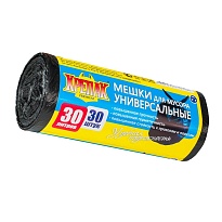 Мешки для мусора 30 л, черные, в рулоне 30 шт., ПНД, 9 мкм, 600х500 мм, Крепак, 4607075710108 в Керчи