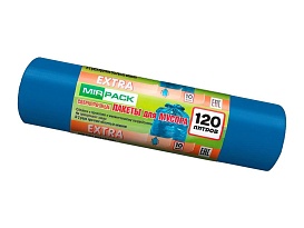 Мешки для мусора 120 л, синие, в рулоне 10 шт., ПНД, 14 мкм, 1100х700 мм, EXTRA, ex1201802 в Керчи