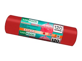 Мешки для мусора 120 л, красные, в рулоне 10 шт., ПНД, 14 мкм, 1100х700 мм, EXTRA, ex1201805 в Керчи
