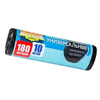 Мешки для мусора 180 л, с ушками, черные, в рулоне 10 шт., ПНД, 20 мкм, 1150х800 мм, Крепак, 4607075710498 в Керчи