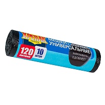 Мешки для мусора 120 л, с ушками, черные, в рулоне 10 шт., ПНД, 15 мкм, 1100х700 мм, Крепак, 4607075710474 в Керчи