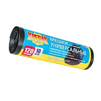 Мешки для мусора 120 л, черные, в рулоне 10 шт., ПНД, 15 мкм, 1100х700 мм, Крепак, 4607075710214 в Керчи