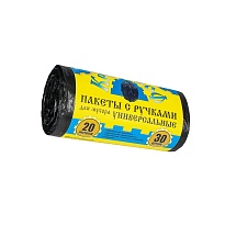 Мешки для мусора 20 л, с ручками, черные, в рулоне 30 шт., ПНД, 10 мкм, 550х440 мм, Крепакоф, 4607075710658 в Керчи
