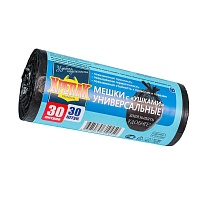 Мешки для мусора 30 л, с ушками, черные, в рулоне 30 шт., ПНД, 9 мкм, 600х500 мм, Крепак, 4607075710450 в Керчи