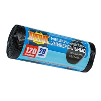 Мешки для мусора 120 л, с ушками, черные, в рулоне 20 шт., ПНД, 15 мкм, 1100х700 мм, Крепак, 4607075710368 в Керчи