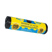 Мешки для мусора 120 л, с ушками, черные, в рулоне 10 шт., ПНД, 13 мкм, 1050х680 мм, Крепакоф, 4607075710252 в Керчи