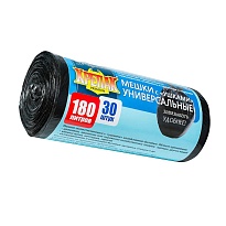 Мешки для мусора 180 л, с ушками, черные, в рулоне 30 шт., ПНД, 20 мкм, 1150х800 мм, Крепак, 4607075710399 в Керчи