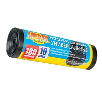 Мешки для мусора 180 л, черные, в рулоне 10 шт., ПНД, 20 мкм, 1150х800 мм, Крепак, 4607075710481 в Керчи