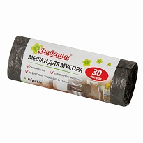 Мешки для мусора 30 л, черные, в рулоне 20 шт., ПНД, 5 мкм, 550х470 мм, Любаша эконом, 605329 в Керчи