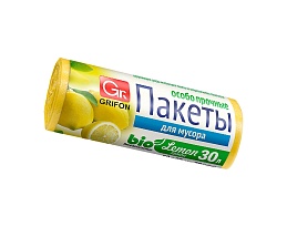 Мешки для мусора 30 л, ароматизированные, Лимон, желтые, в рулоне 20 шт., ПНД, 9 мкм, 560х530 мм, GRIFON Aroma, 101-020 Li в Керчи