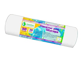 Мешки для мусора 30 л, белые, в рулоне 20 шт., ПНД, 7 мкм, 600х500 мм, MIRPACK Classik, 302042 в Керчи