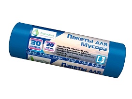 Мешки для мусора 30 л, синие, в рулоне 20 шт., ПНД, 7 мкм, 600х500 мм, MIRPACK Classik, 302041 в Керчи