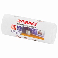 Мешки для мусора 60 л, белые, в рулоне 20 шт., ПНД, 7 мкм, 680х580 мм, LAIMA, 605539 в Керчи