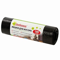 Мешки для мусора 180 л, черные, в рулоне 10 шт., ПВД, 24 мкм, 1060х800 мм, Любаша, 605336 в Керчи