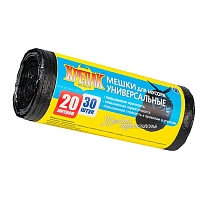 Мешки для мусора 20 л, черные, в рулоне 30 шт., ПНД, 10 мкм, 550х440 мм, Крепак, 4607075710092 в Керчи