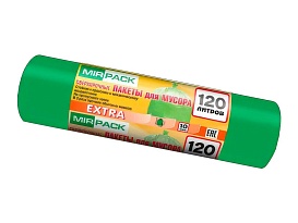 Мешки для мусора 120 л, зеленые, в рулоне 10 шт., ПНД, 14 мкм, 1100х700 мм, EXTRA, ex1201804 в Керчи