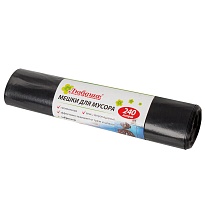 Мешки для мусора 240 л, черные, в рулоне 5 шт., ПВД 30 мкм, 1300х900 мм, Любаша, 605338 в Керчи