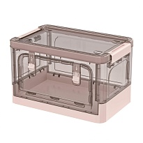 Ящик пластиковый складной прозрачный коричневый, дно розовое, 360х235х230 мм, с колесиками в Керчи